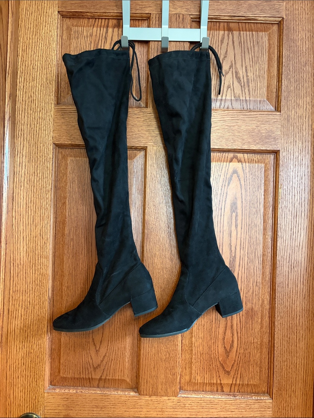 Over-the-Knee Black Suede Block Heel Boots
